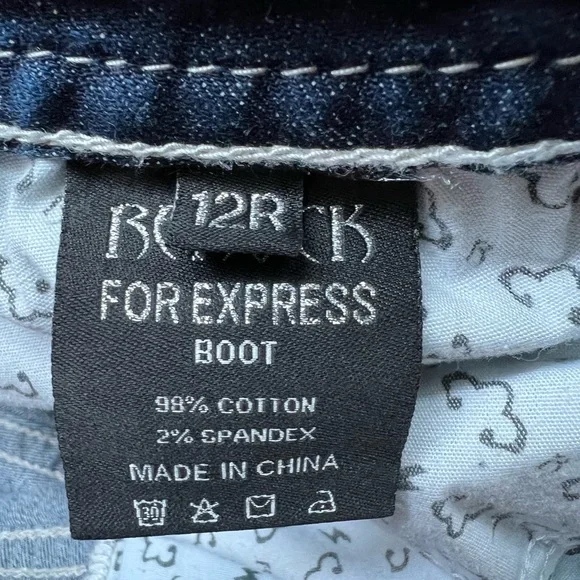 Rerock Express Womens 12 Low Rise Boot Cut Jeans Dark Wash Embroidered Y2K 32x30 - Picture 7 of 13